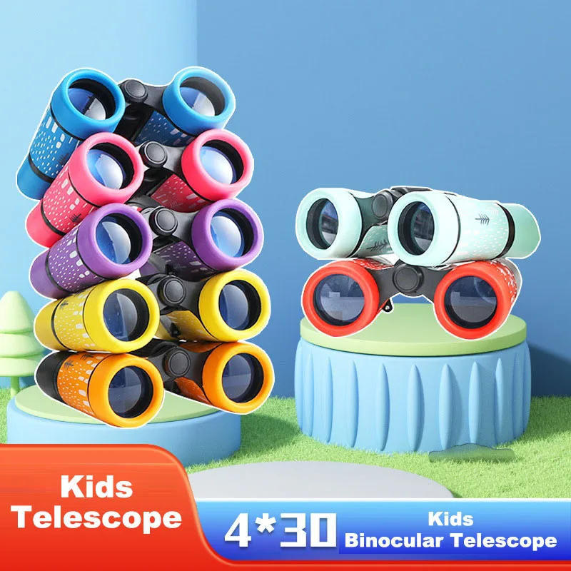 Colorful Kids Binoculars Telescope 4X30 High-Resolution Anti Slip Rubber Handle Children Telescope for Bird Watching Hiking