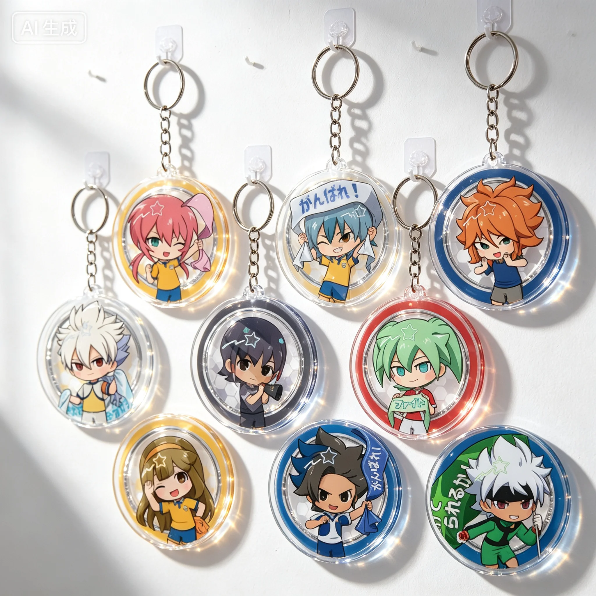 Anime Inazuma Eleven: Victory Road Sasanami Unmei Endo Haru Q-Style Circle Acrylic Pendant Keychains Bag Decorations 6CM