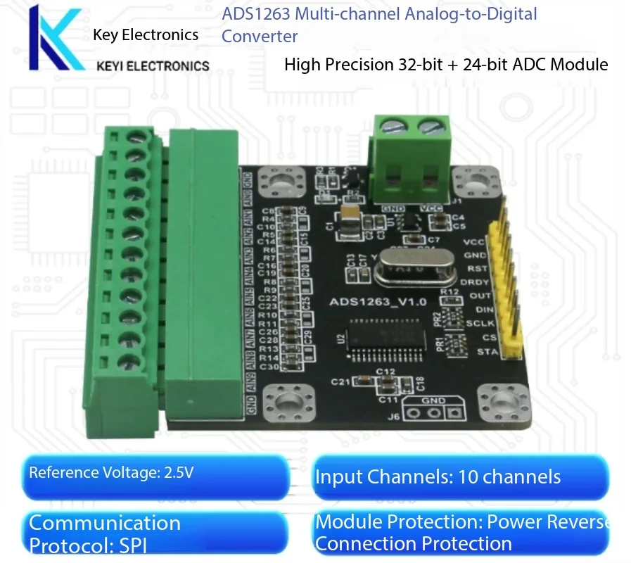 ADS1263 10-Channel 32-Bit 38.4kSPS High-Precision Low-Speed ADC Module for STM32