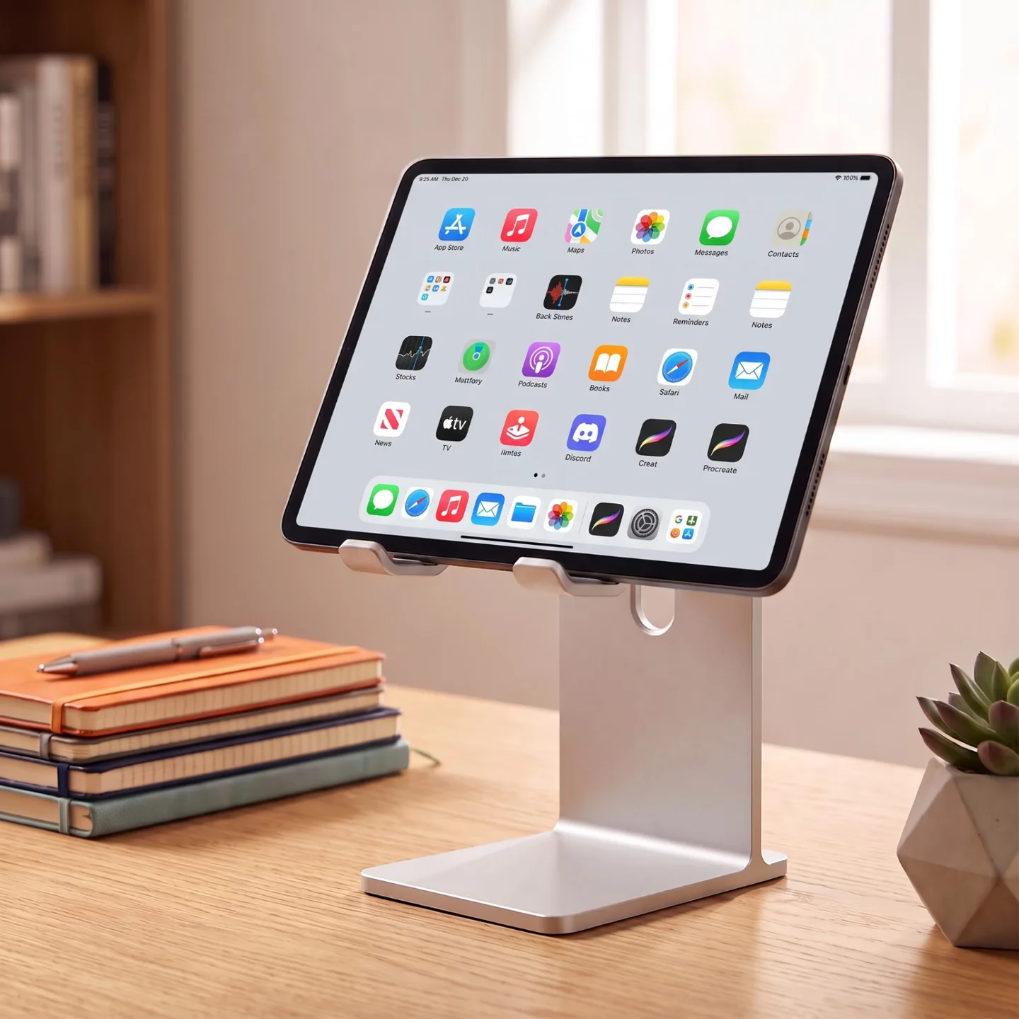 Height Adjustable Tablet Stand Silver Desktop Phone Holder with Non Slip Protective Pads Sturdy Tray Scratch Resistant Surface