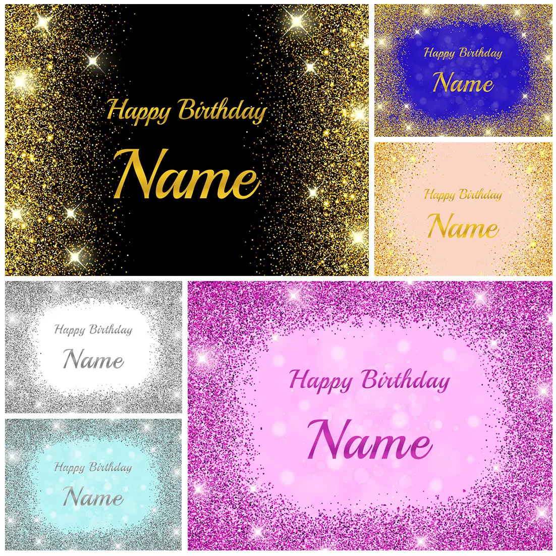 Golden Pink Silver Glitters Party Decoration Background Custom Name Backdrops Birthday Communion Wedding Anniversary Wall Decor