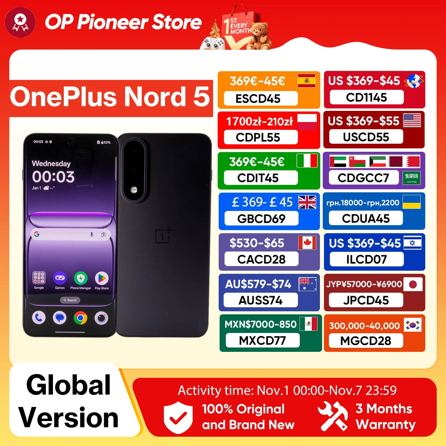 Oneplus Nord 5 Smartphone 5g Snapdragon 8S Gen 3 6.83”Amoled Display 144 Hz 5200Mah 80W Supervooc Charging 50Mp Dual Cameras