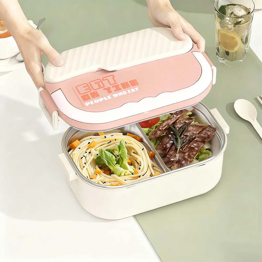304 stainless steel lunch box with chopsticks and spoon, leak proof locking lid, separated food compartment lunch box view 4