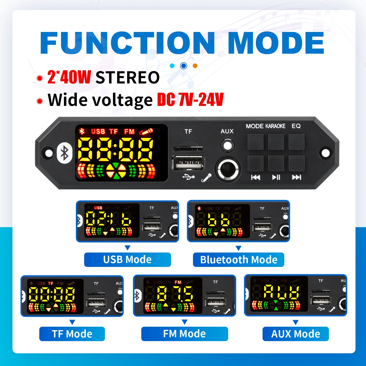 DC 12V  80W Bluetooth 5.0 MP3 WMA WAV APE Decoder Board Hands-free Car Audio Microphone USB TF FM Radio Mp3 Music Player Speaker