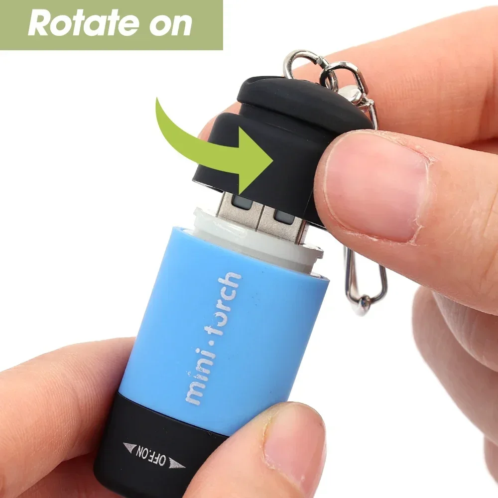 1/10PCS Mini Keychain Flashlights USB Rechargeable Torch Rotary Switch Pocket Lights LED Waterproof Camping Emergency Lighting