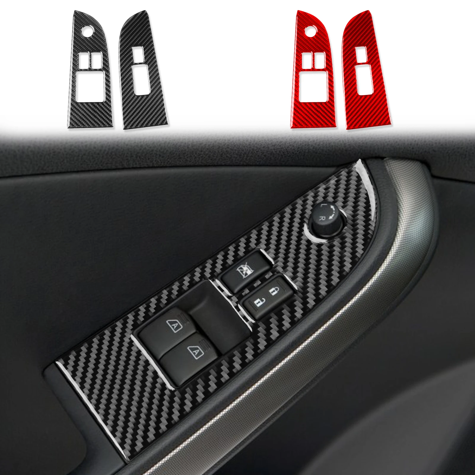 Carbon Fiber Window Control Lifting Panel Decals Car Accessories Interior Cover Trim Sticker For Nissan Altima / Teana 2008—2012