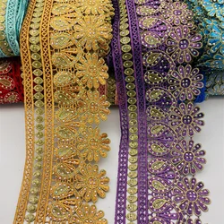 9.5yards 16colors African lace trim with rhinestone Metallic Embroidered Motif Lace Nigeria Venice Trim Wide 12CM