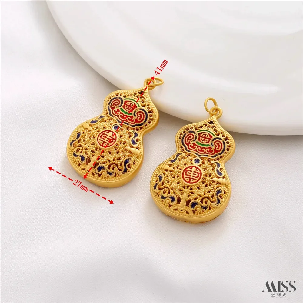 Matte Gold 18K Cloisonne Fulu Gourd Burning Blue Pendant DIY Sweater Chain Braided Rope Pendant Hanging Jewelry Accessories
