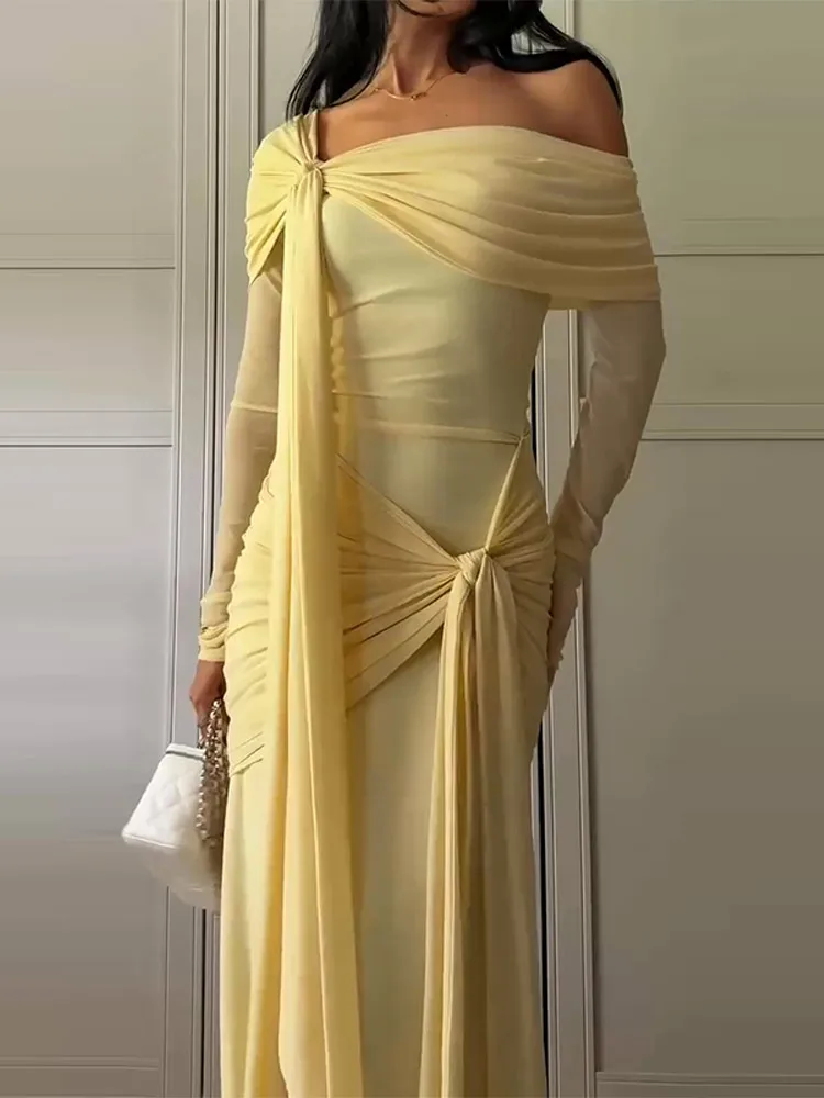 Yellow Crepe Evening Dress Off The Shoulder Mermaid Formal Occasion Pleat Prom Party Gowns Customized Female Robe 2025
