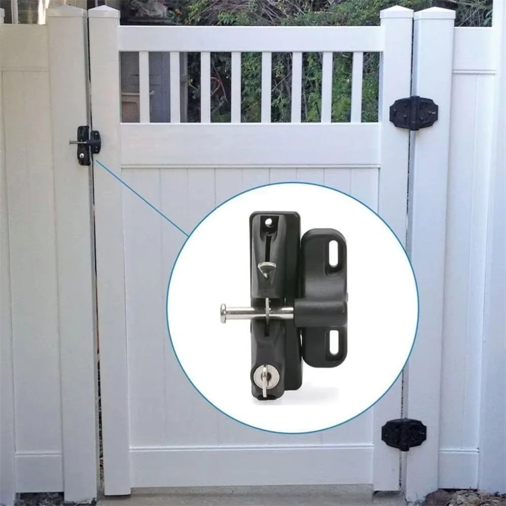 Key Lockable Self Latching Gate Latch For Wood Metal Vinyl Fence Door Outdoor Security Hardware Adjustable Fit