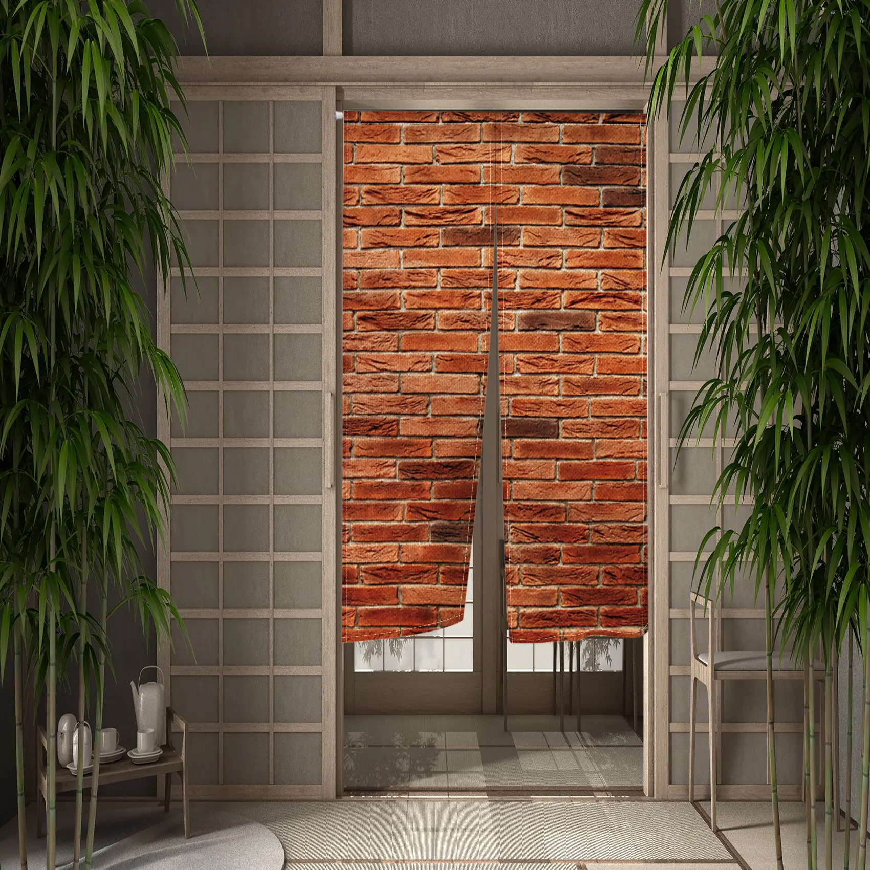 Japanese Noren Doorway Door Curatin Brick Wooden Board Texture Partition Curtain Kitchen Bedroom Door Decoration Half Curtain