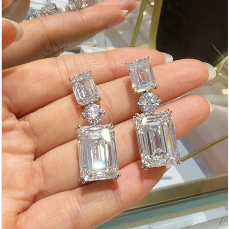AEAW IGI Lab-Grown each 5ct 10ctw Emerald EF-VS1 Diamond 14K White Gold Studs Earrings