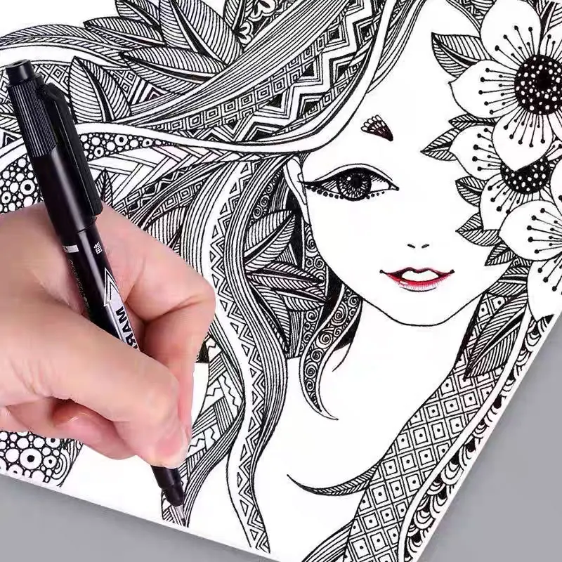 5 قطعة علامات فنية سميكة أقلام ذات طرف كبير علامات حمراء ودقيقة علامات مزدوجة الأطراف أقلام رسم تعتمد على الزيت باللونين الأسود والأحمر