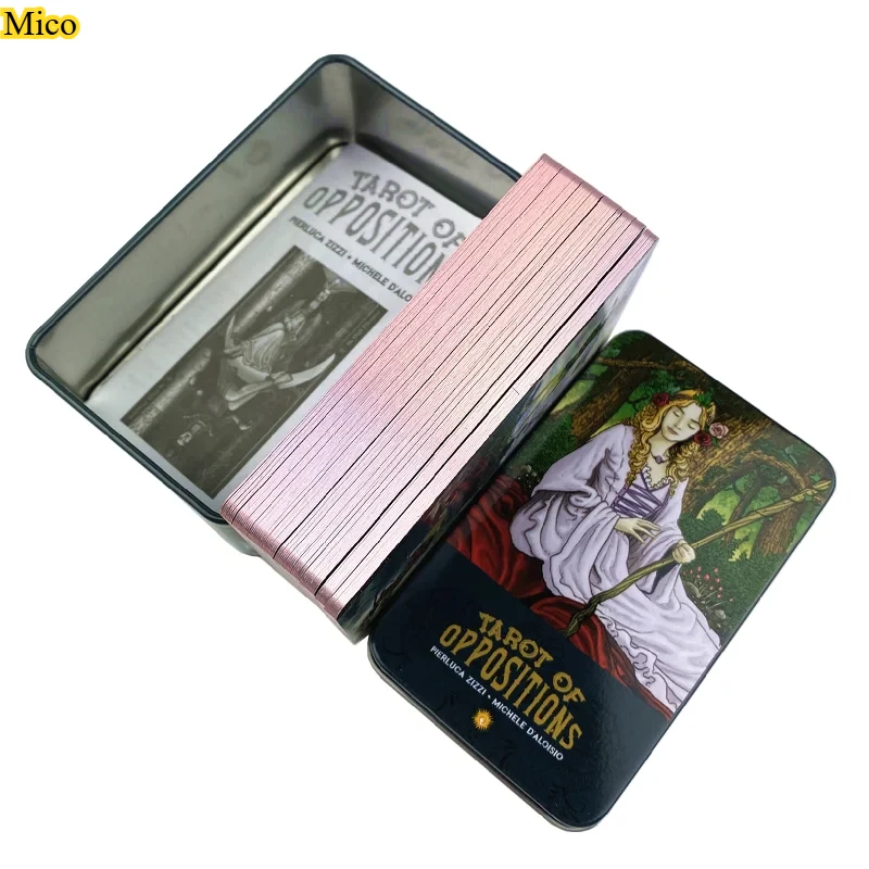 

Pink Gilded Metal Box Tarot Deck • Tarot Of Oppositions Divination Cards with Guidebook • Desktop Decorative Display Set