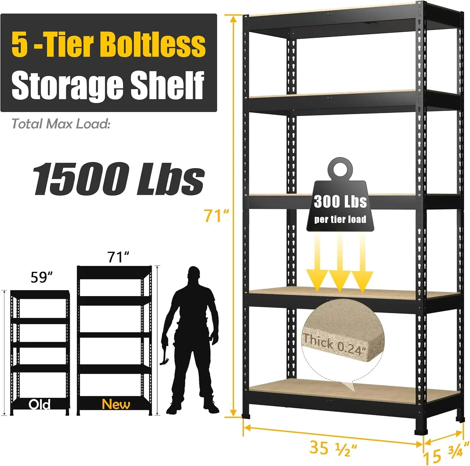 PrimeZone-Étagères de Rangement Réglables pour Garage, 2 Paquets, 5 Niveaux, en Métal RapDuty, Utilitaire T1