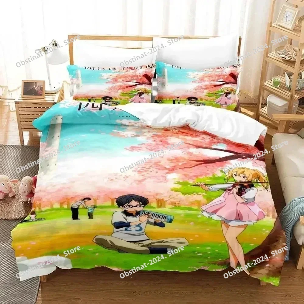 Anime Your Lie in April 3D Printing Comforter Bedding Set,Duvet Cover Bed Set Quilt Cover Pillowcase,King Queen Size Bedding Set