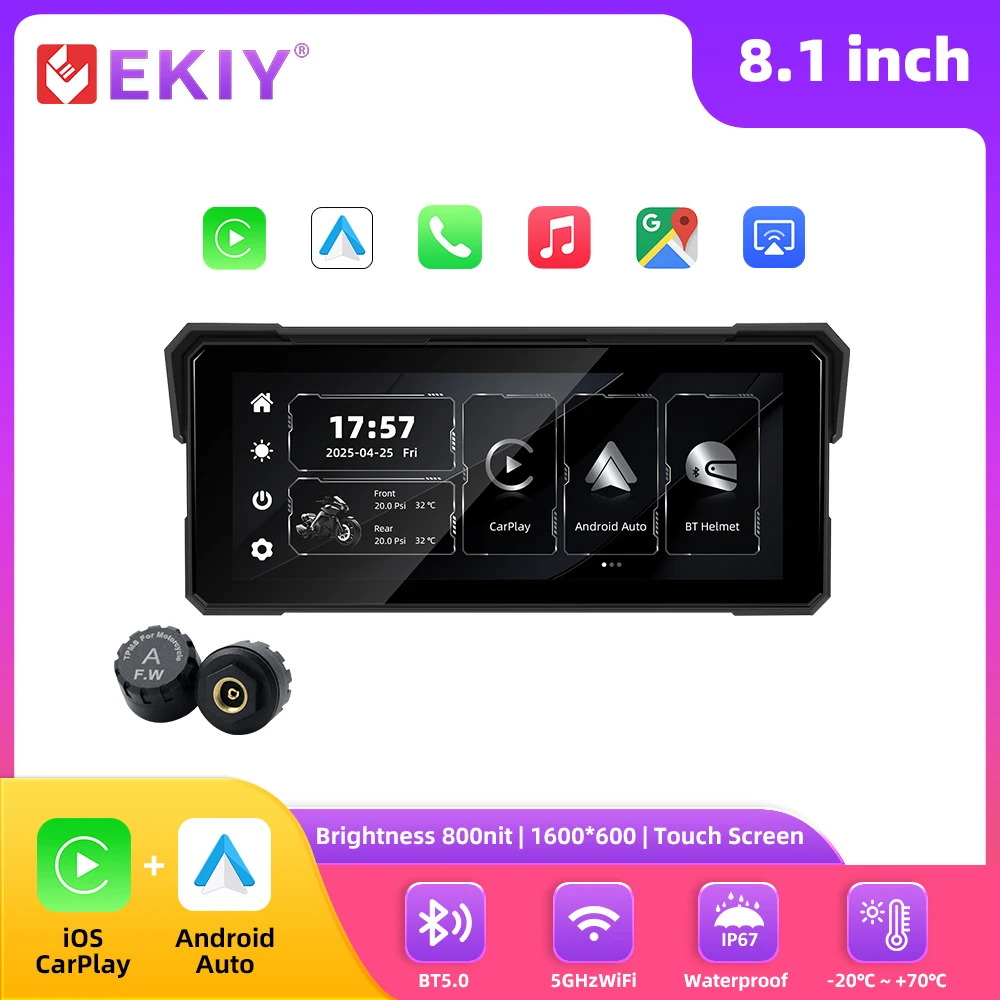 EKIY 8.1 Inch Motorcycle Carplay GPS WiFi MOTO Navigation Wireless CarPlay Wireless Android Auto Motor Touch Screen