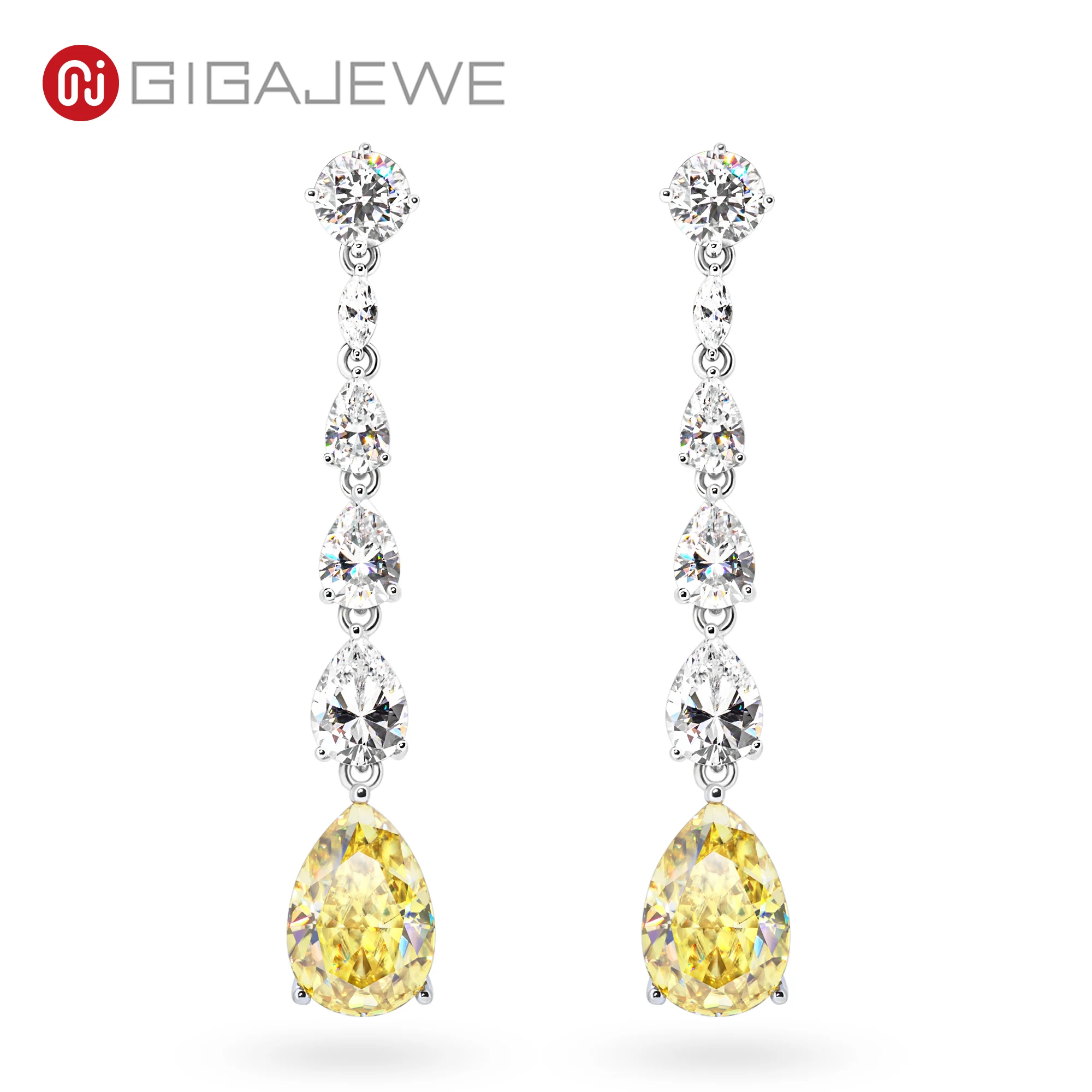 

GIGAJEWE 5.0ctX2 9X13mm Moissanite Vivid Yellow VVS1 Pear Cut Customized 18K White Gold Earrings Jewelry Woman Girl Gift