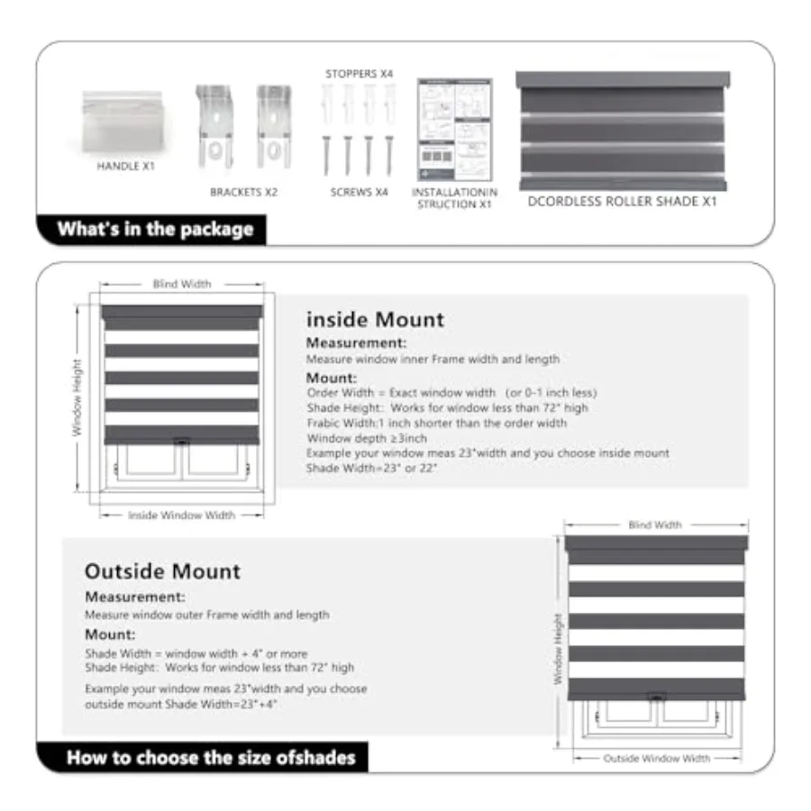 Persianas de cebra inalámbricas para ventanas, cortinas de ventana con rodillo extraíble, filtrado de luz de doble capa, privacidad para día y noche, parada libre