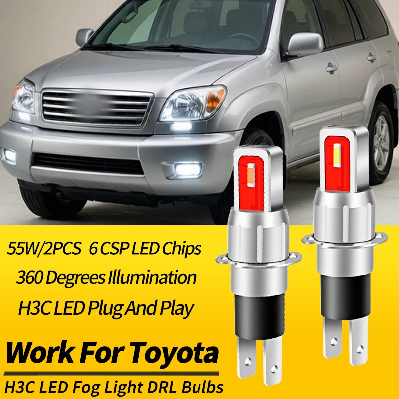 2PCS H3C LED Fog Lights Bulbs Canbus For Toyota Highlander 2001-2003 Daytime Running Lamps White Yellow 6000K Car Accessories