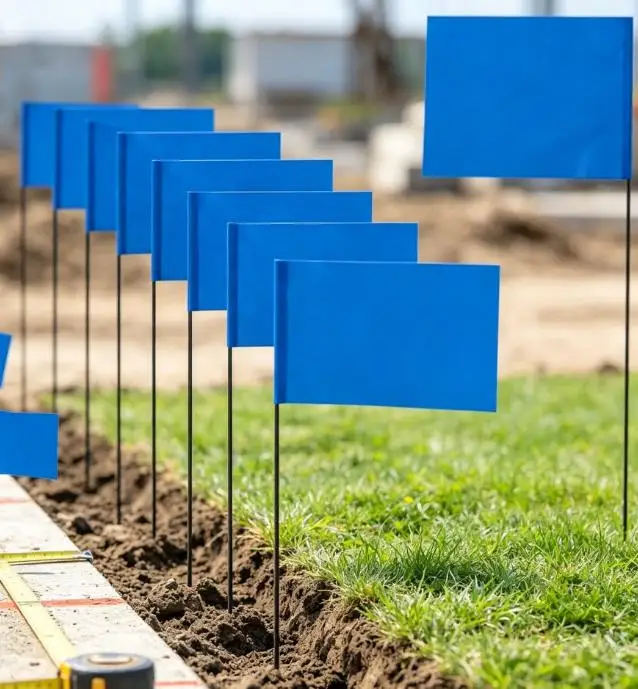 100pc Red Blue= Marking Flags With 38cm Steel=Wire Poles,PVC Signal Flags For Boundary Surveying Race Tracks Landscaping Project