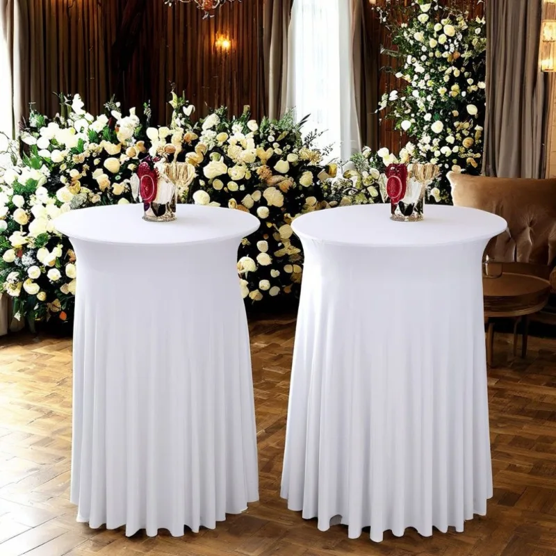 Stretch Spandex Table Cover with Skirt, Fitted Round Square Cocktail Tablecloth for High Bar Table, Wedding Banquet Party Decora