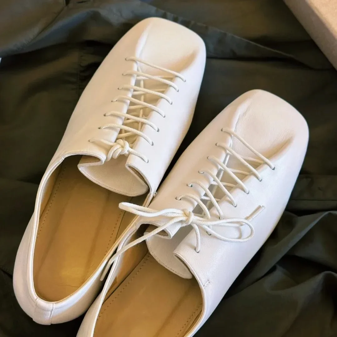 

Весенне-летние винтажные женские однотонные туфли на мягкой подошве со шнуровкой и квадратным носком, легкие и удобные повседневные туфли на плоской подошве