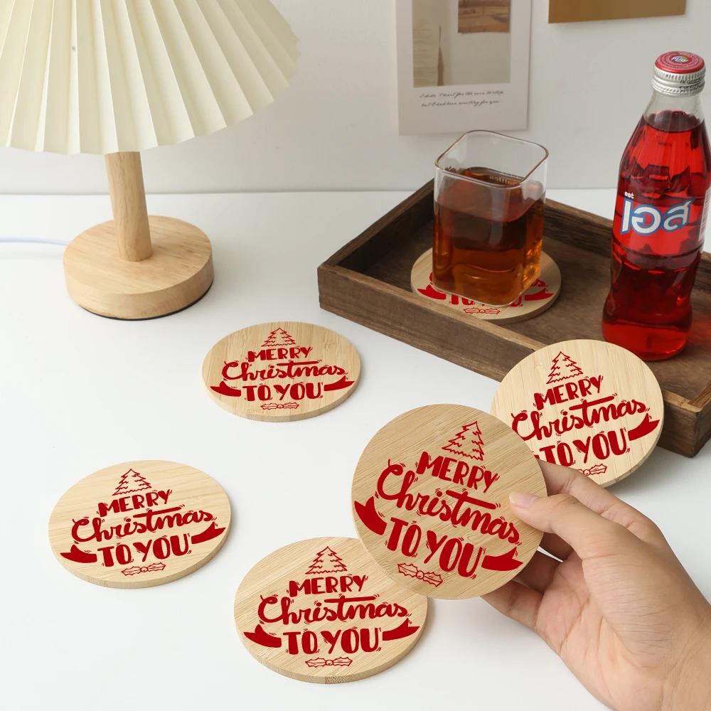 

6PCS New Christmas Heat-insulated Tea Cup Pads, Bamboo Coasters, Kitchen Decoration, Home Dinning Placemat