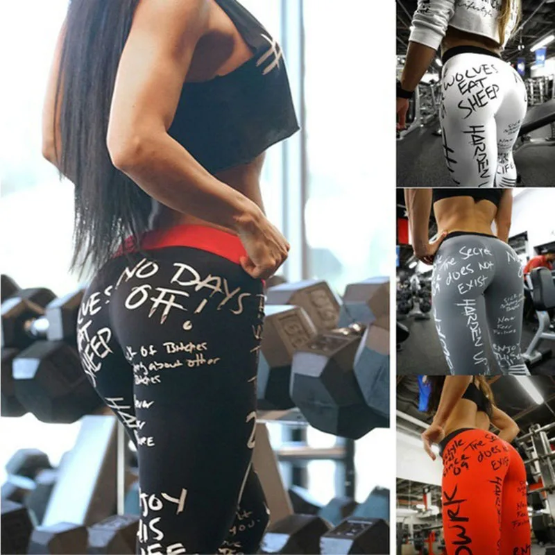 Letter Printed Women Sport Leggings High Waisted Push Up Yoga Pants Woman Gym Fitness Running Tights Running Legins