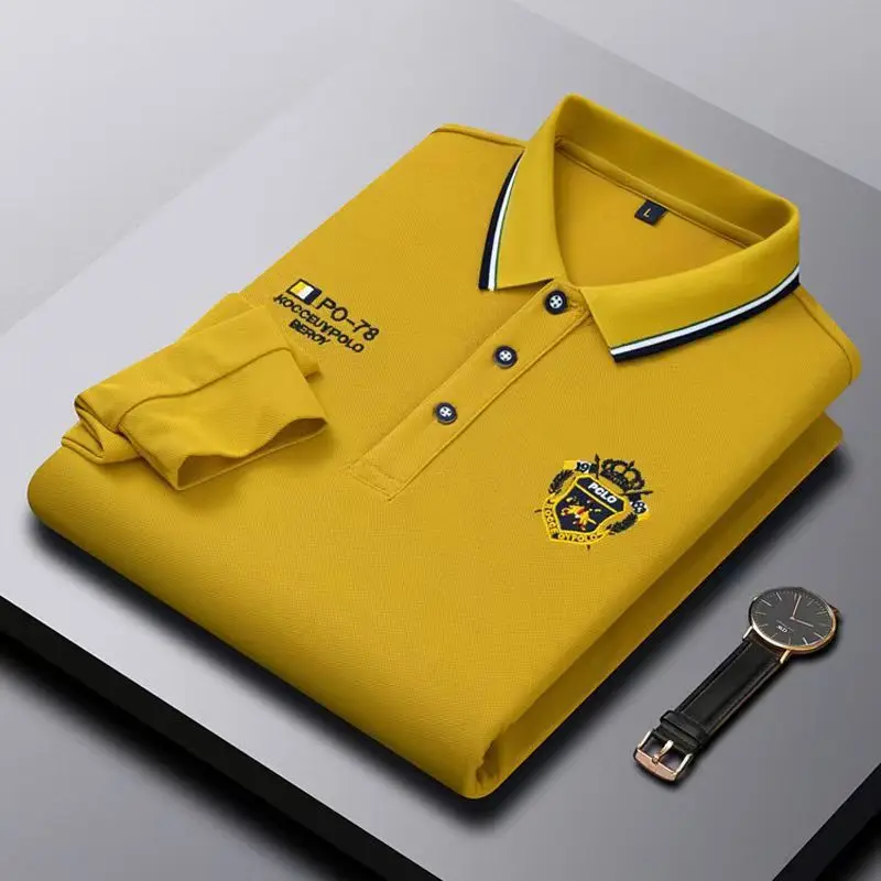 

New Embroidered Pure Cotton Hot Selling Men's Polo Shirt 2024 New Autumn And Winter Long Sleeved Breathable Casual Slim Fit Top