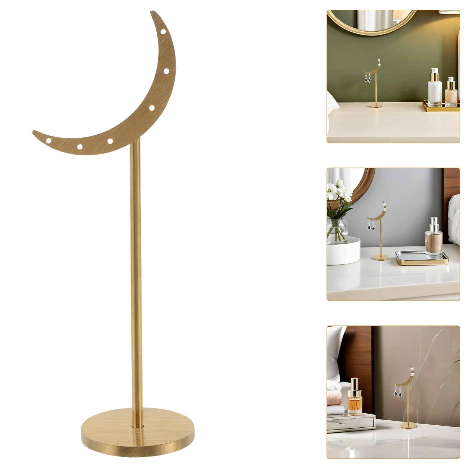 

Металлическая подставка для серег в форме луны, серебряный держатель для украшений, элегантный органайзер для пусет с круглым основанием для розничной торговли и домашнего декора