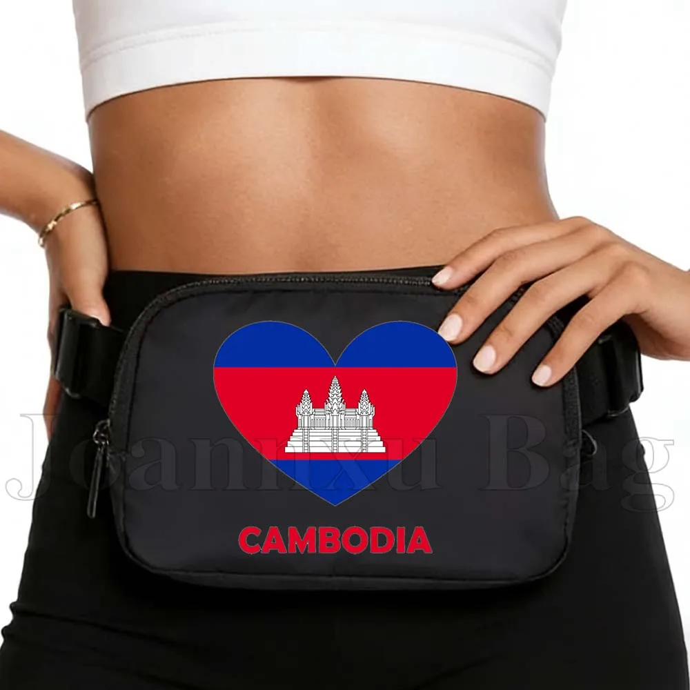 

Водонепроницаемая поясная сумка-кошелек с флагом Камбоджи для спорта, фитнеса, тренировок, бега, повседневного использования, портативная сумка для телефона на пояс