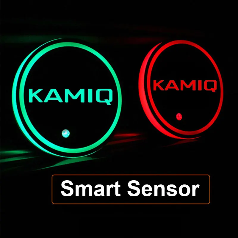 Car Emblem Glowing Coasters LED Light Water Cup Mat for Skoda KAMIQ Acrylic Pad Auto Interior Ambient Light Accessories