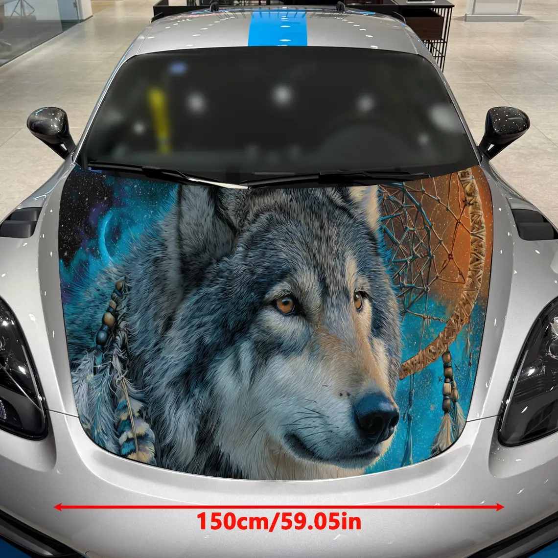 Car Decals A Wolf In Dual-Tone Cosmic Scene Close - Up With Intricate Feather Details, Contrasting Color Zones And Mesmerizing V