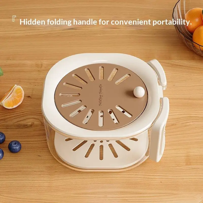 2-in-1 Double Layer Drain Basket Multi-use Fruit Vegetable Washing Strainer with Foldable Handle for Daily Cooking