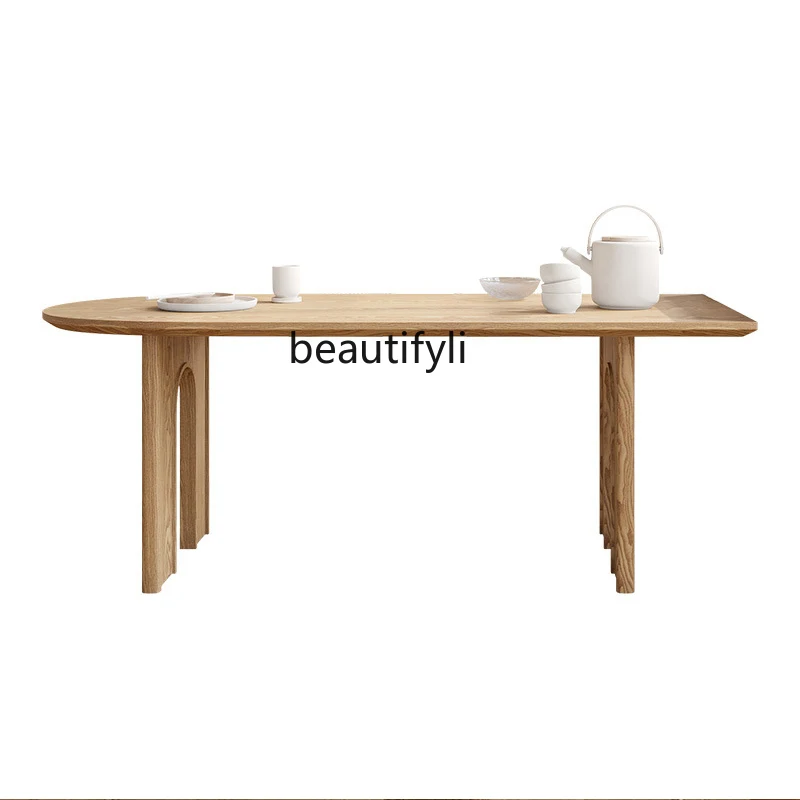 

Retro Oval Solid Wood Dining Table Kitchen Island Combination Modern Simple Log Small Apartment Dining Table furniture