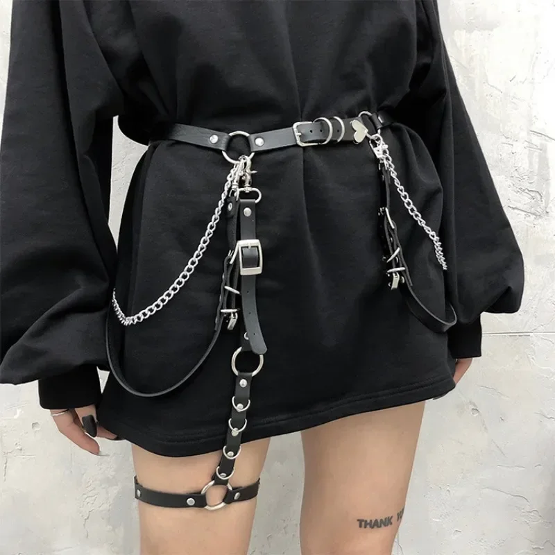 

Pu Leather Skirt Belt Women Hip Hop Rock Sexy Jeans Dress Black Heart Punk Belt with Metal Waist Chain Fashion Accessories