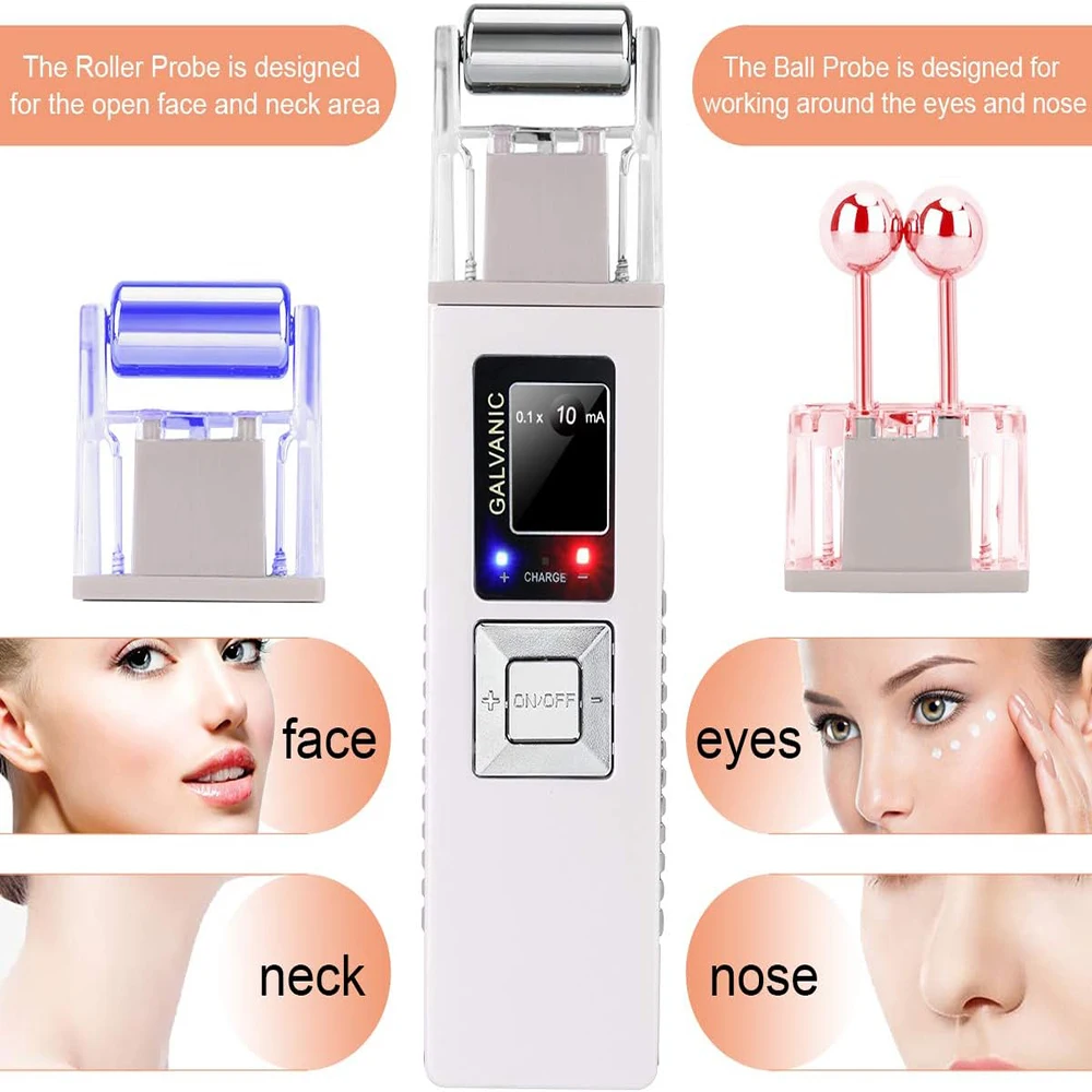 Portable Galvanic Microcurrent Skin Firming Machine Cleaning Anti-Aging Face Lift Roller Massager Home Use Beauty Salon Device