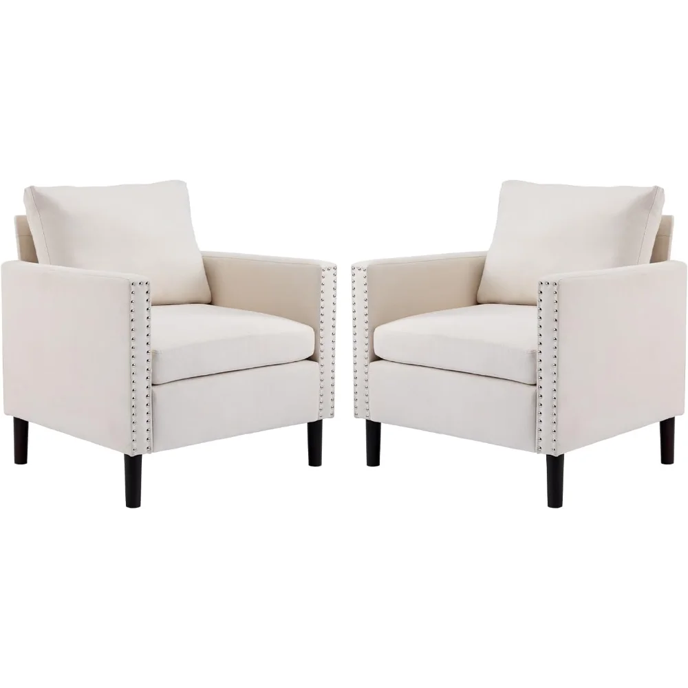 

Modern Accent Chairs Set of 2 Mid-Century Living Room Chair for Bedroom, Linen Upholstered Comfy Armchair for Apartment