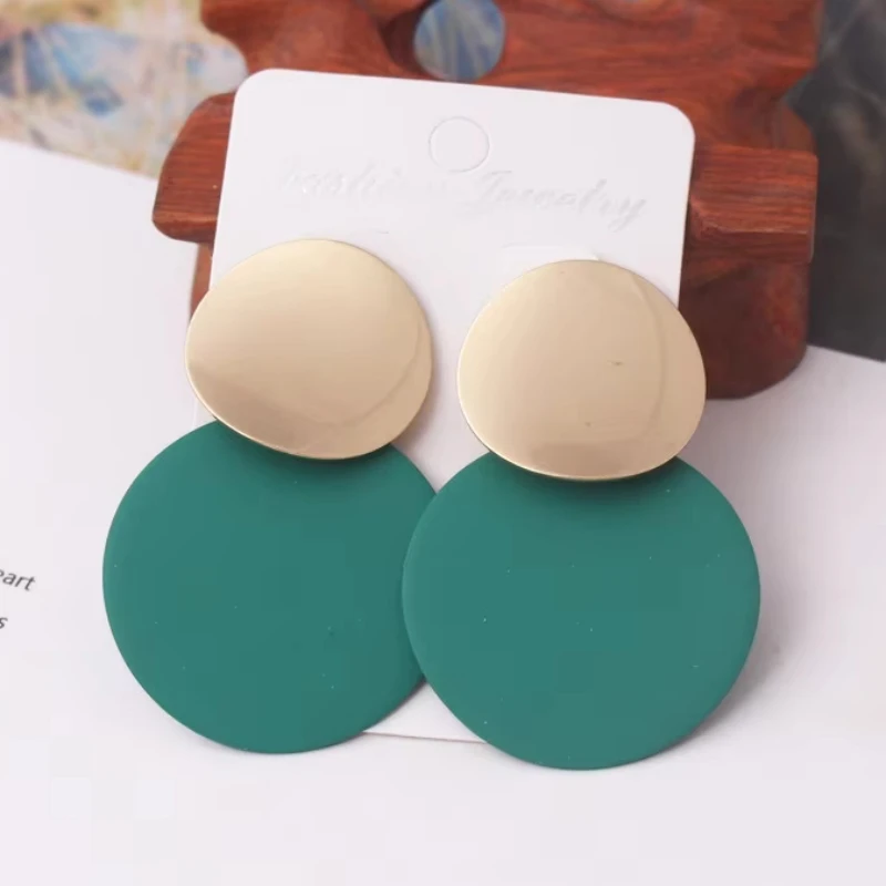 New 2025 Green Color Women Earrings Geometric Statement Korean Fashion Crystal Elegant Dangle Earrings aretes de mujer modernos