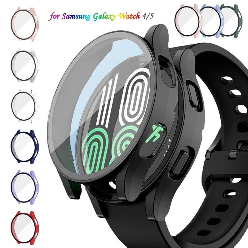 الزجاج المقسى غطاء ل سامسونج غالاكسي ساعة 5 حالة 40 مللي متر 44 مللي متر حامي الشاشة الوفير قذيفة جميع التغطية ل غالاكسي Watch4