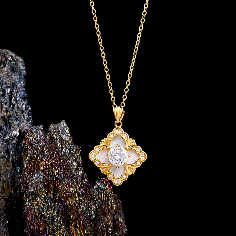 

S925 серебро 0,5 карата муассанит французская ниша Fritillaria трилоба ожерелье женская цепочка на ключицу ювелирные изделия Рождественский подарок