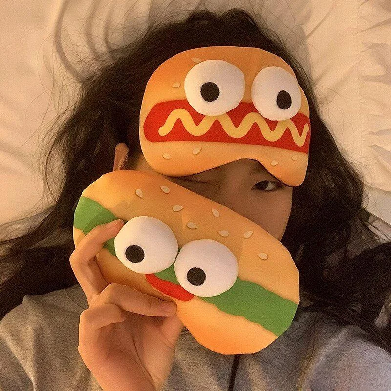

Милая маска для сна с дизайном бургера для девочек, светонепроницаемая повязка на глаза для офисного сна, с мультяшными элементами, для комфортного сна