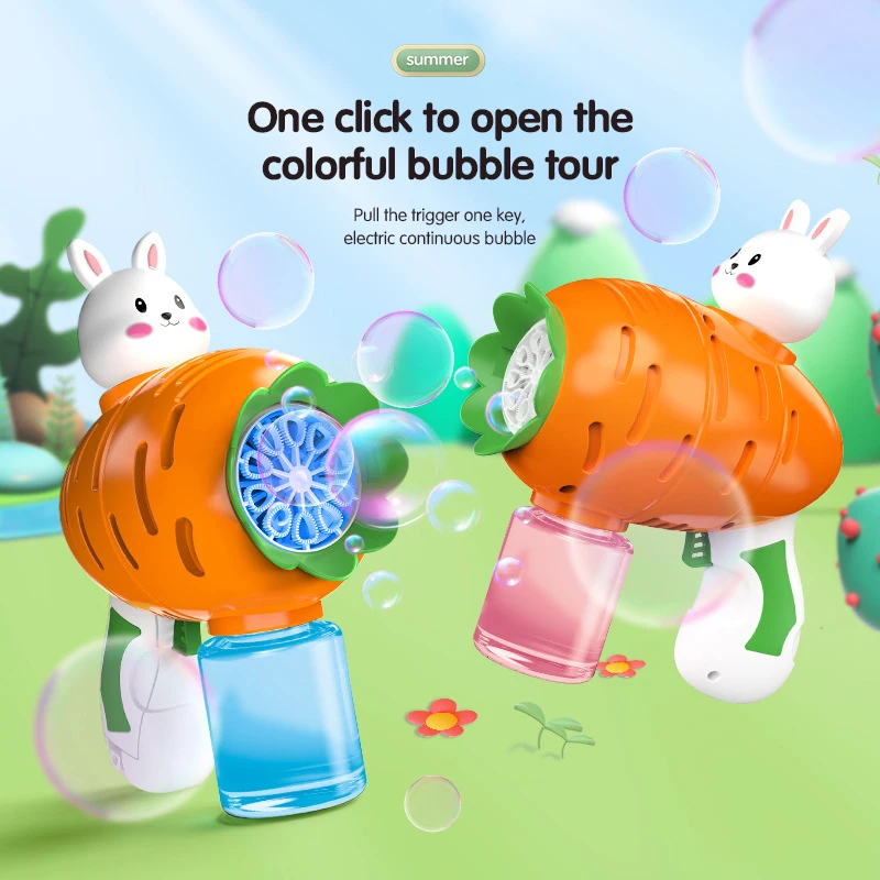 Easter Bunny Carrot Bubble gun 12 holes fully automatic Electric Bubble Gun Bubble Blowing Soap bubble machineKids Easter Gift