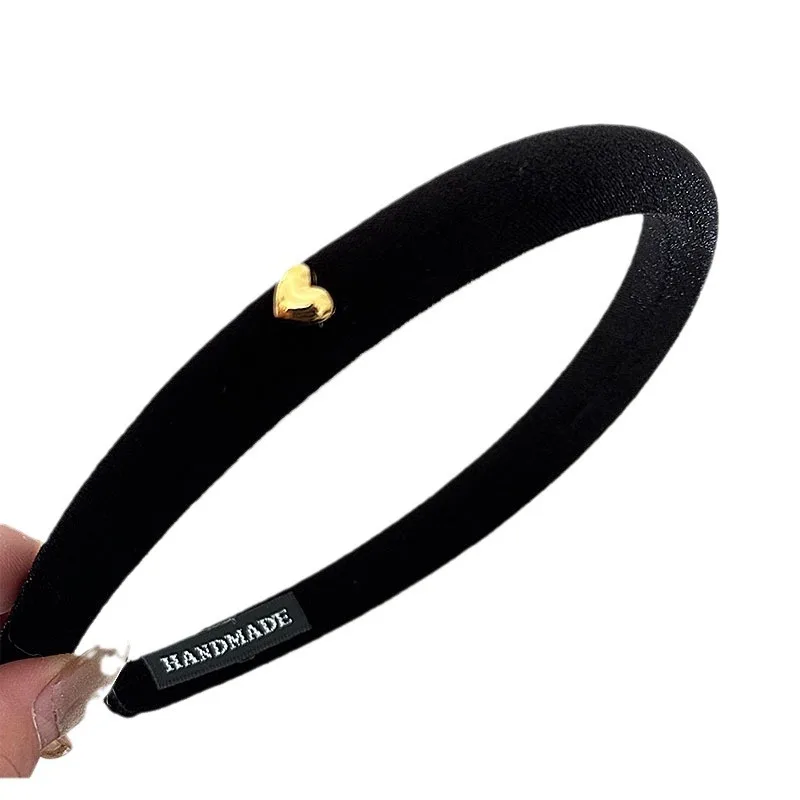 Velvet Gold Love Bean Hair Hoop Narrow Edition Slim Autumn Winter Anti slip Head Hoop High Head Top Vintage HairClip Accessories