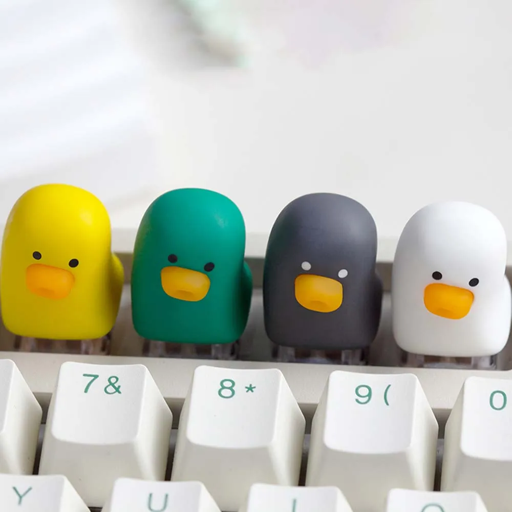 4Pcs 3D Little Duck Keycap Set, Cute Cartoon Duck Keycaps for Mechanical Keyboard, Lovely Desktop Decor Stress Relief Gift