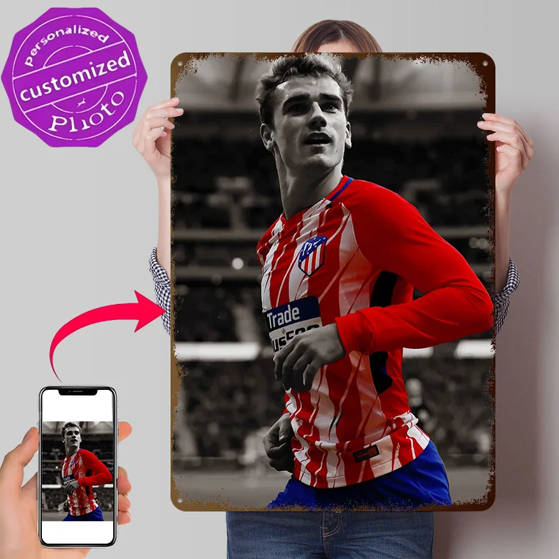 Antoine Griezmann Soccer Jersey Metal Poster Perfect Gift for Fans Lovers Customized Wall Art Metal Sign for Bedroom Decorations