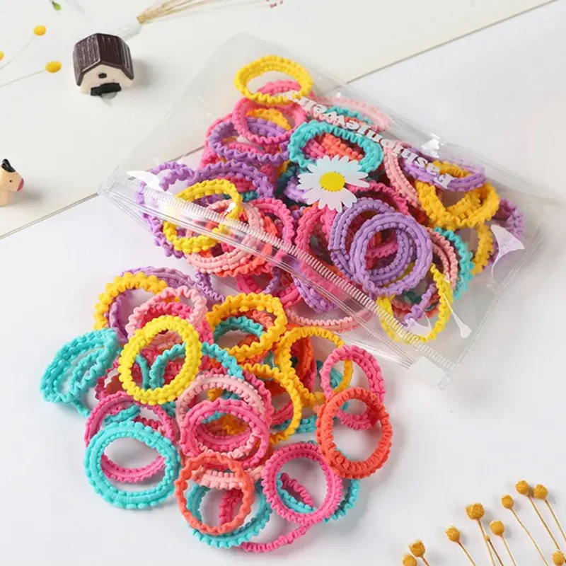 100/300/500PC dasar elastis ikat rambut untuk anak perempuan warna-warni nilon ekor kuda terus Scrunchie karet gelang Fashion anak aksesoris rambut