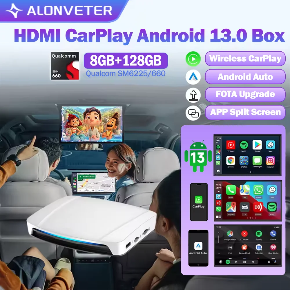 

CarPlay Ai Box 2025 Carlinkit Android 13.0 System UHD Tv Box SM6225/SM660 Android Auto Wireless Carplay Adapter 128GB HD Output