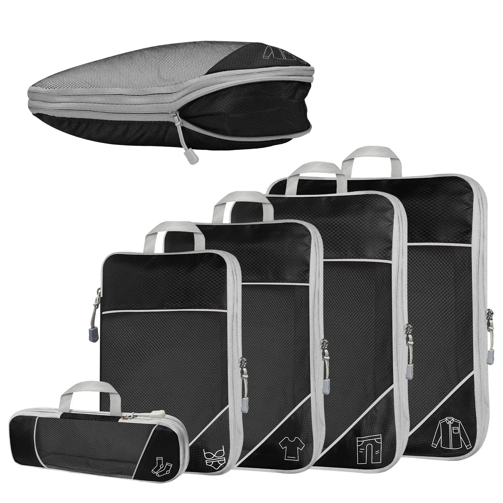 

5 Set Compression Packing Cubes for Travel Essentials, Compressible Expandable Packing Cubes, Luggage Organizer Bags for Travel